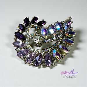 Vintage Aurora Borealis Purple Swirl Rhinestone Brooch